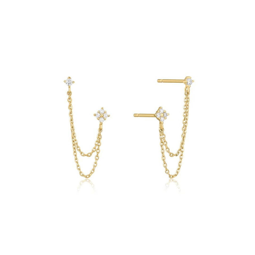 Mixed Shape Stud with Chain Earring - Single