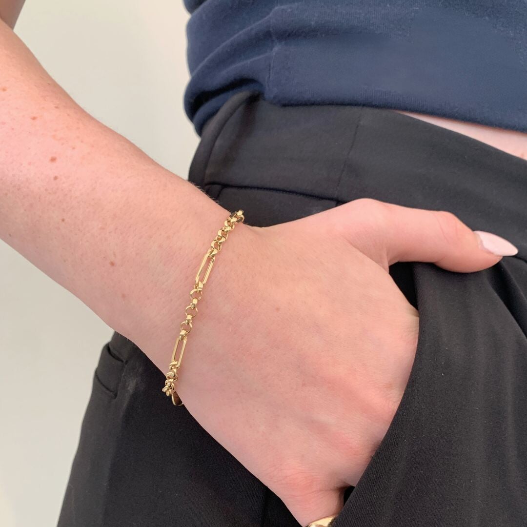 10K Trombone Mixed Link Chain Bracelet