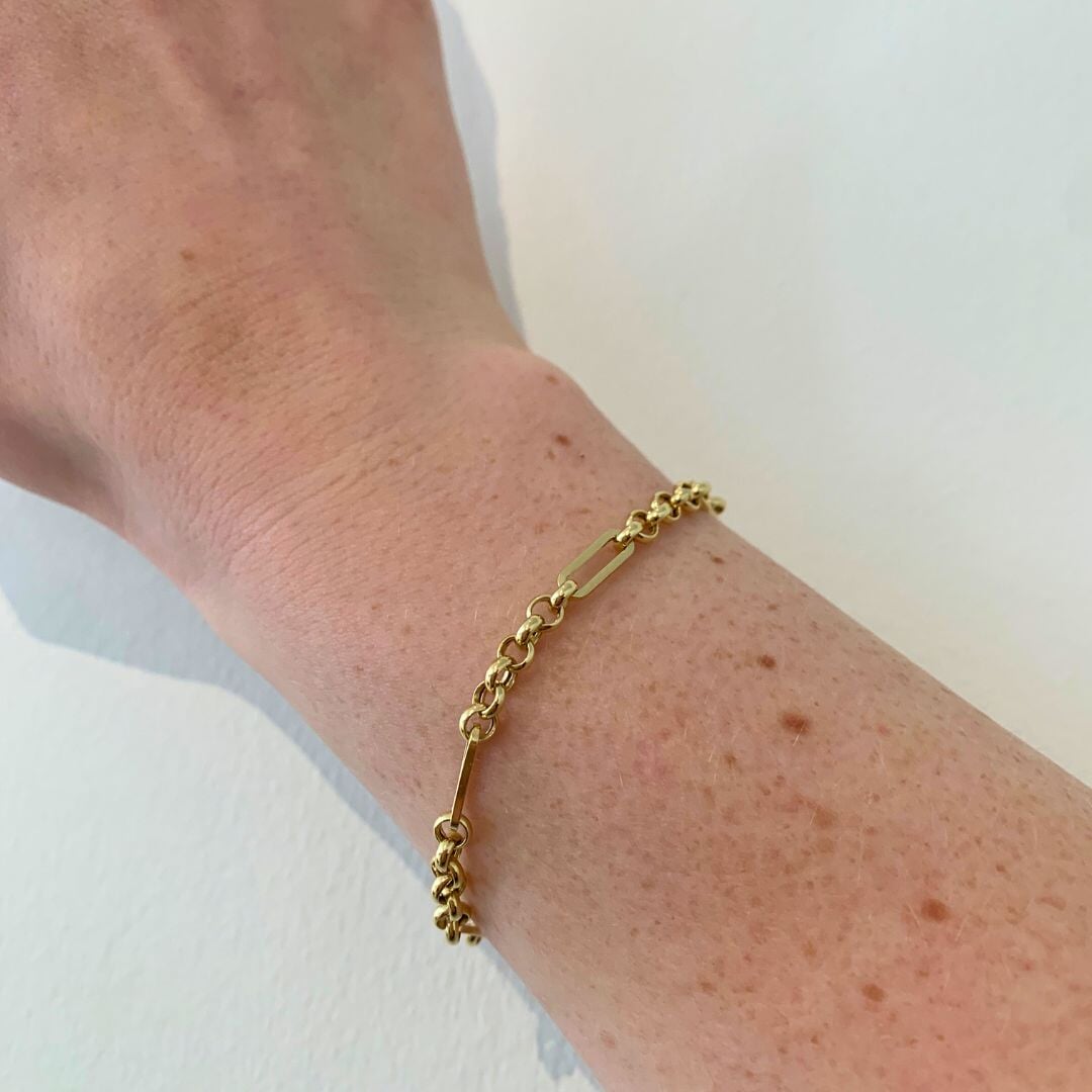 10K Trombone Mixed Link Chain Bracelet