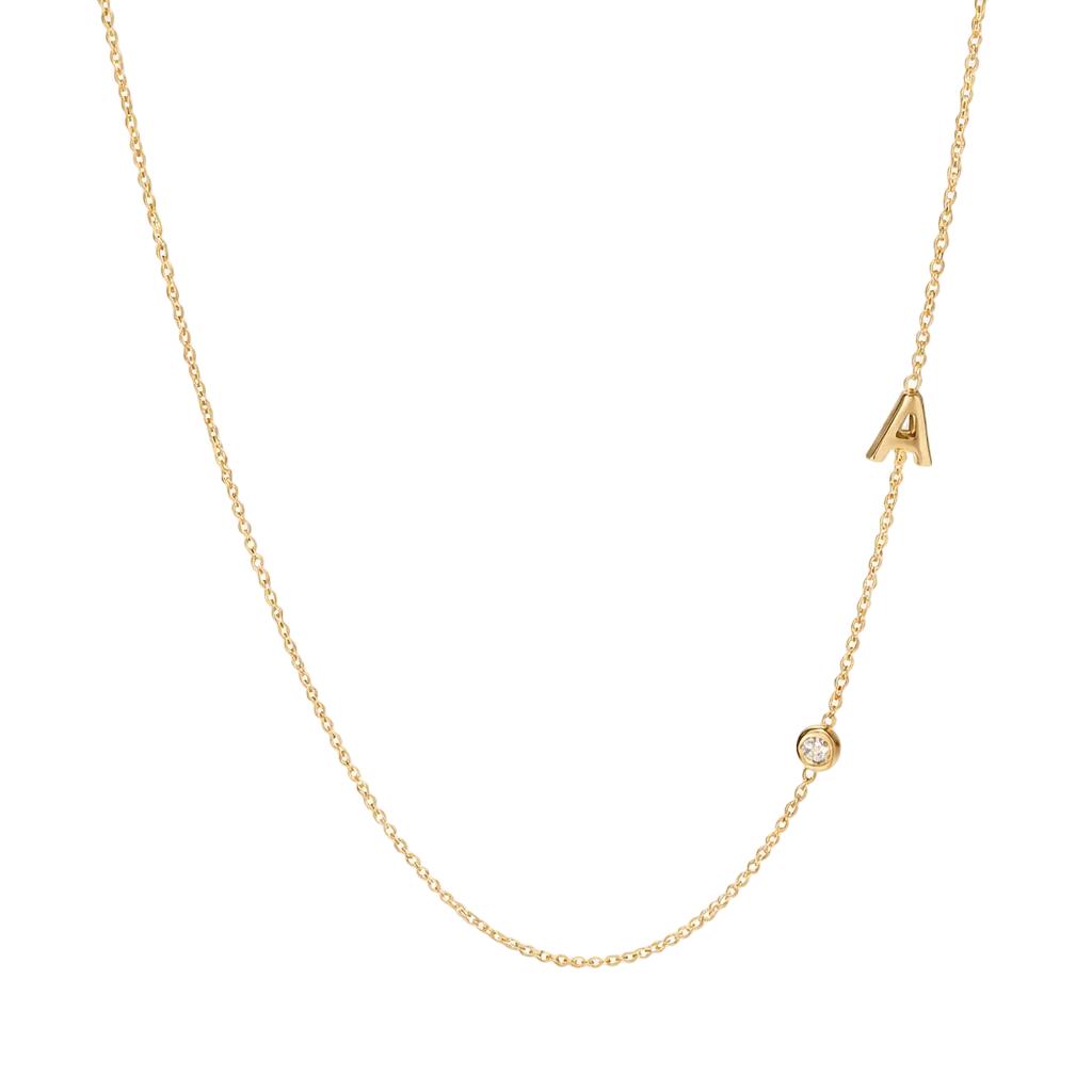 Asymmetrical Initial Birthstone Necklace