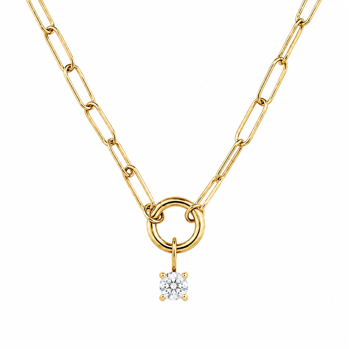 Charm Enhancer Paperclip Necklace with Birthstone Gold Vermeil