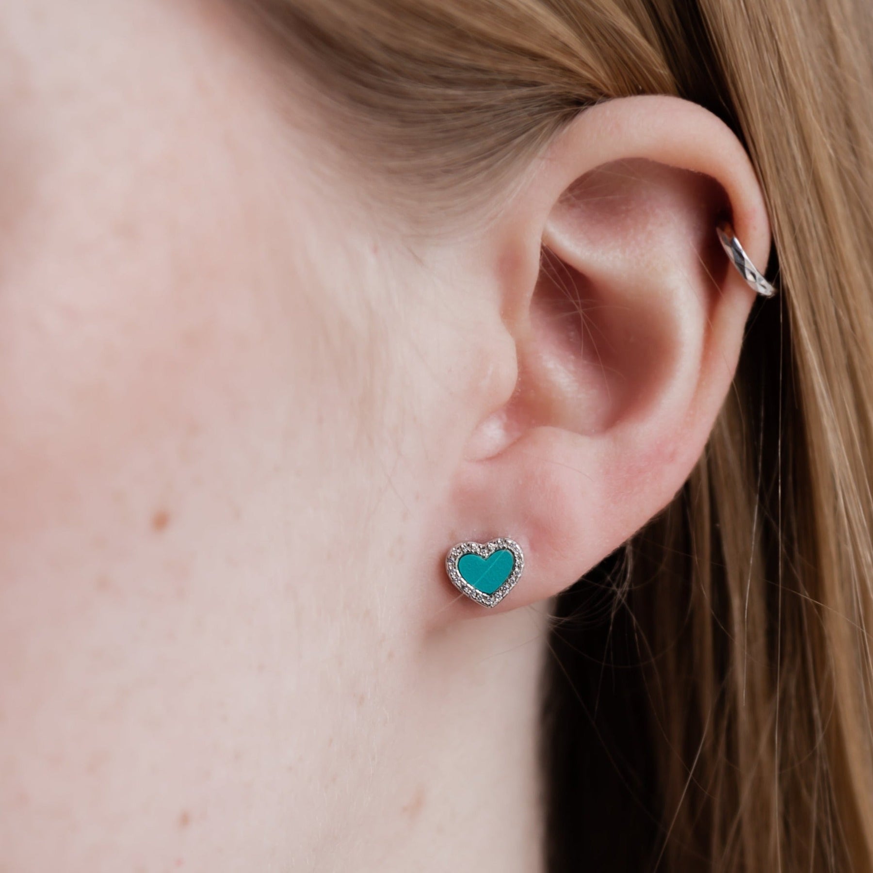 Evie Turquoise Sparkly Heart Studs*