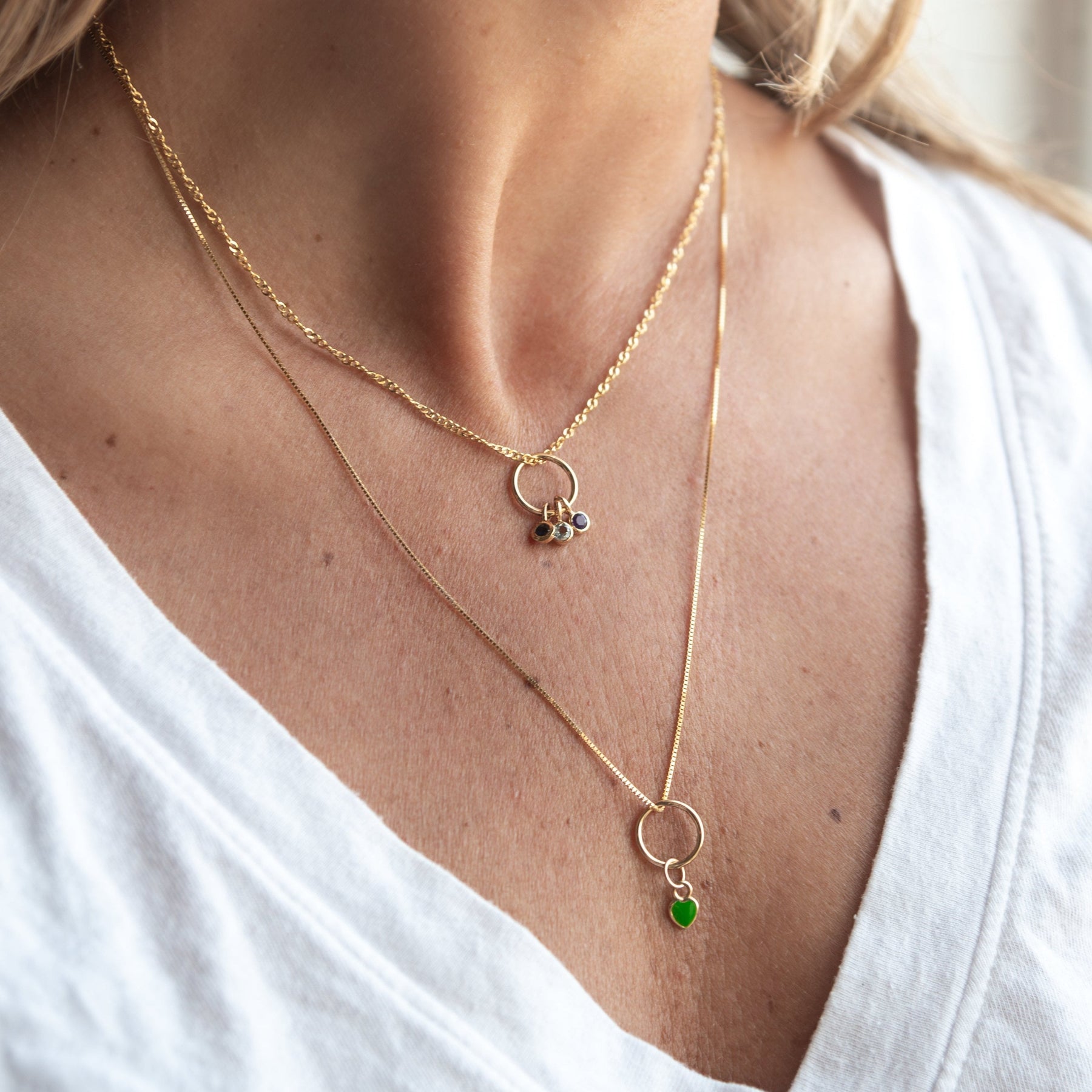 14K Gold Green Enamel Heart Charm