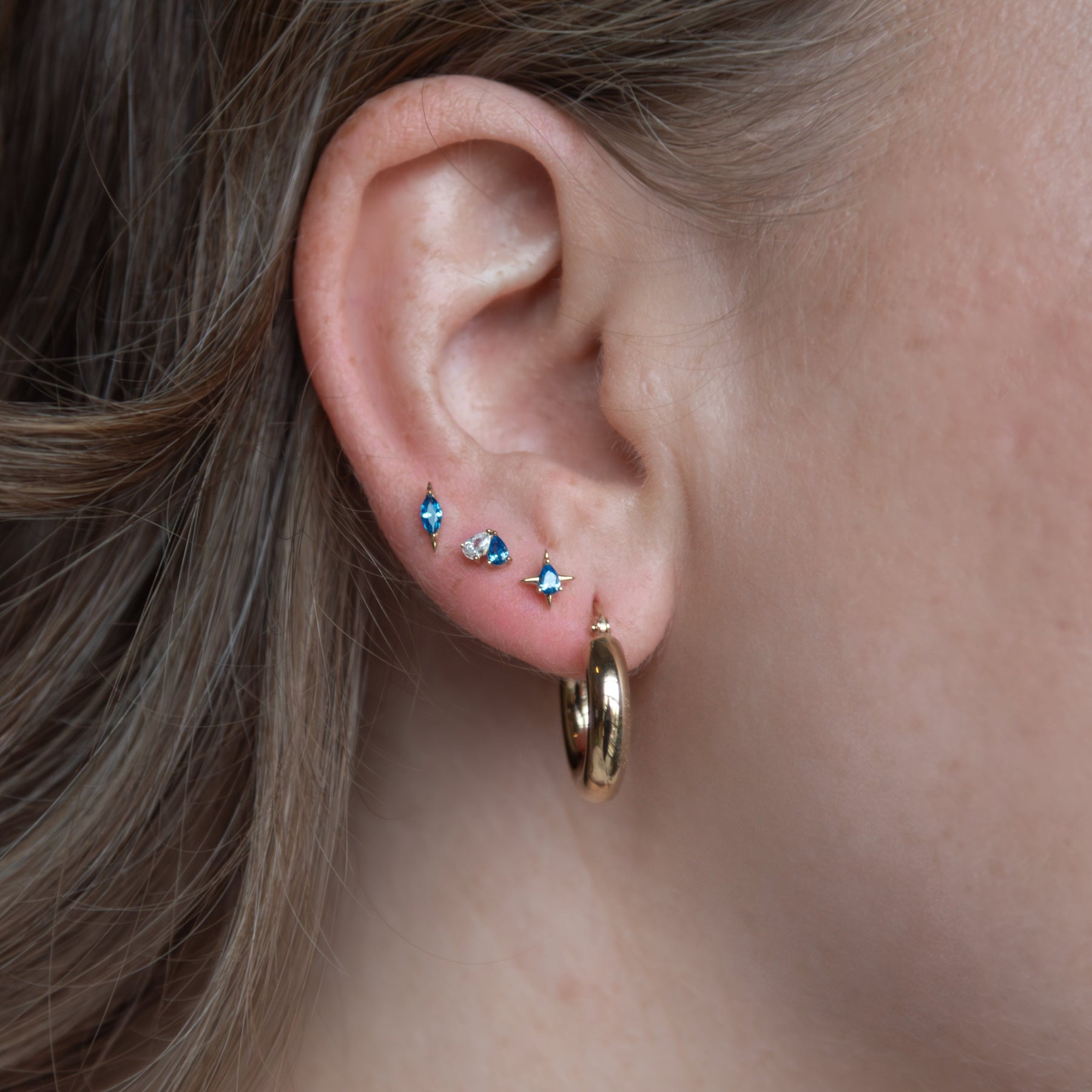 14K Gold Starburst Single Stud Earring