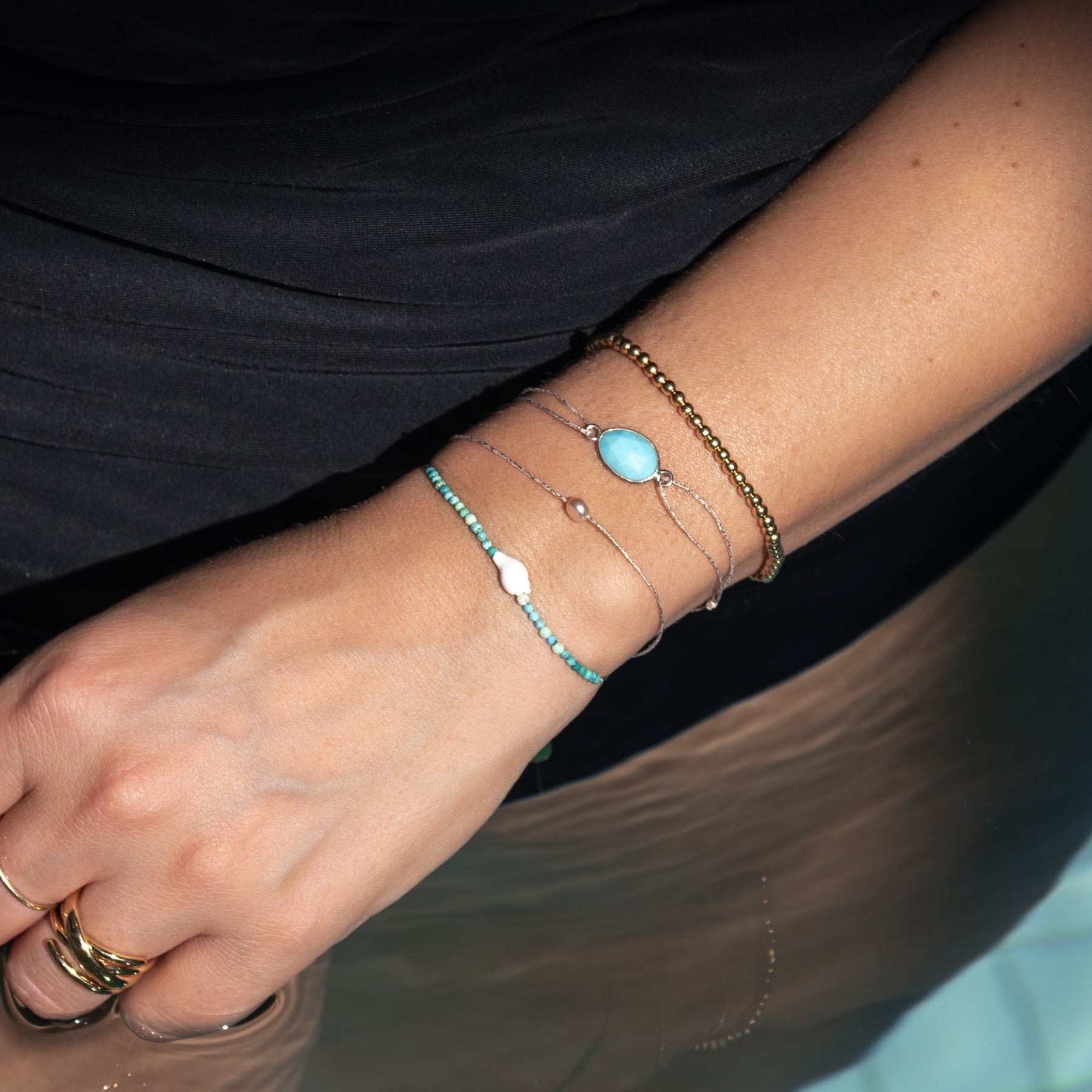 Turquoise Bezel Cord Bracelet