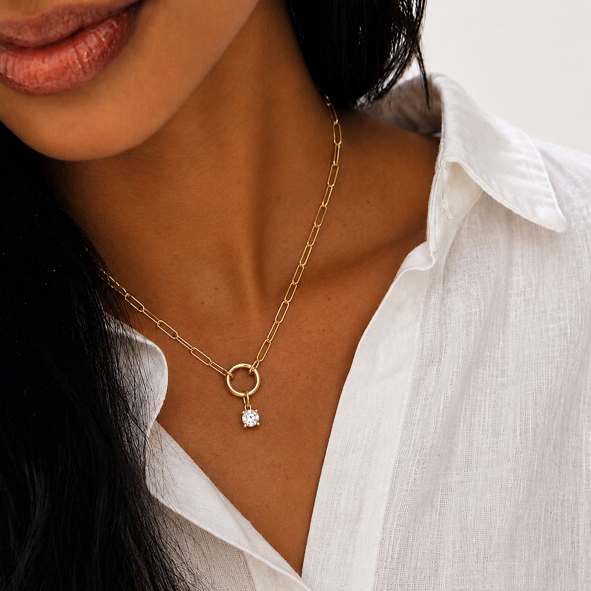 Charm Enhancer Paperclip Necklace with Birthstone Gold Vermeil
