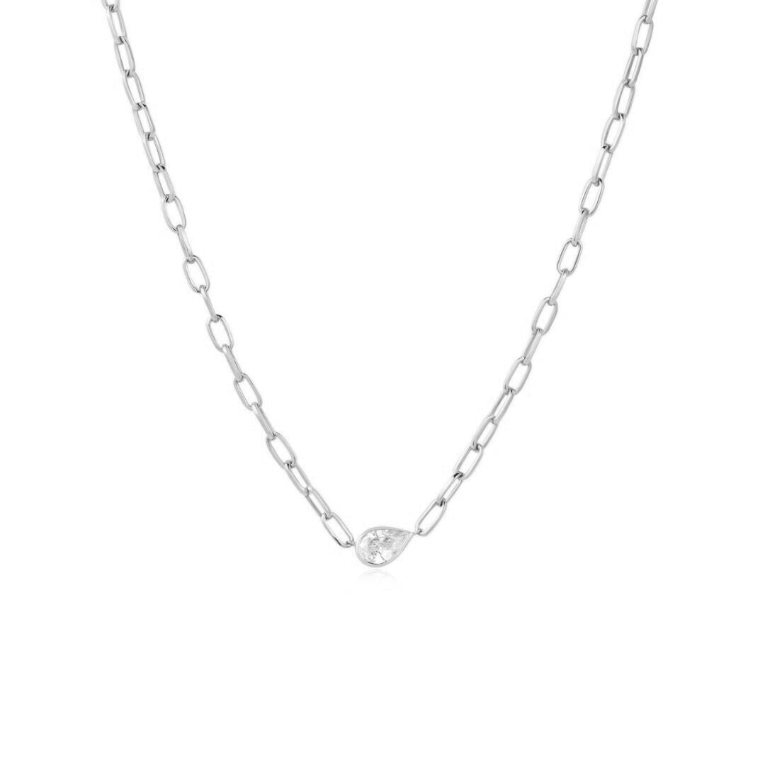 Pear Bezel on Paperclip Chain Necklace