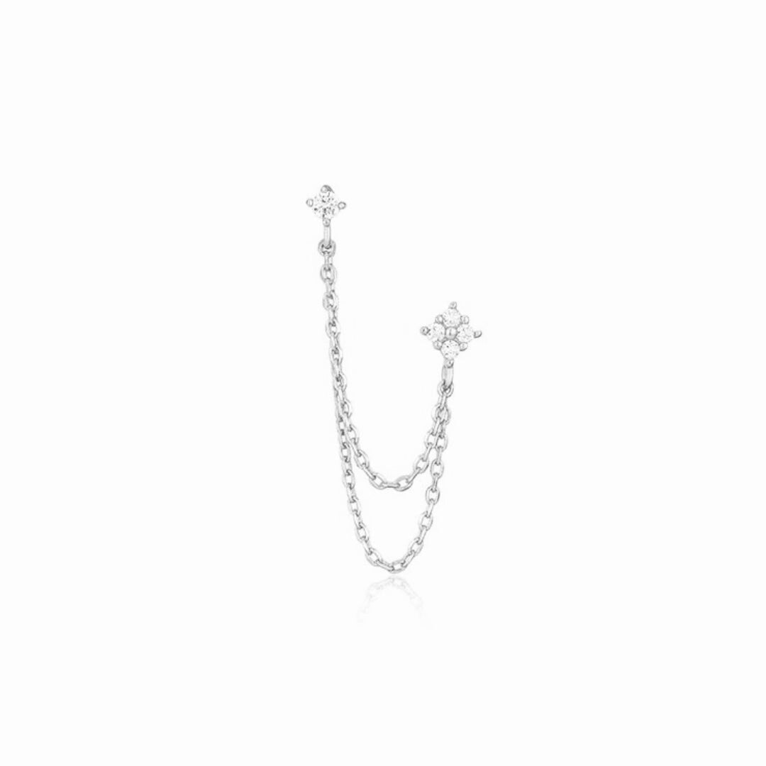 Mixed Shape Stud with Chain Earring - Single