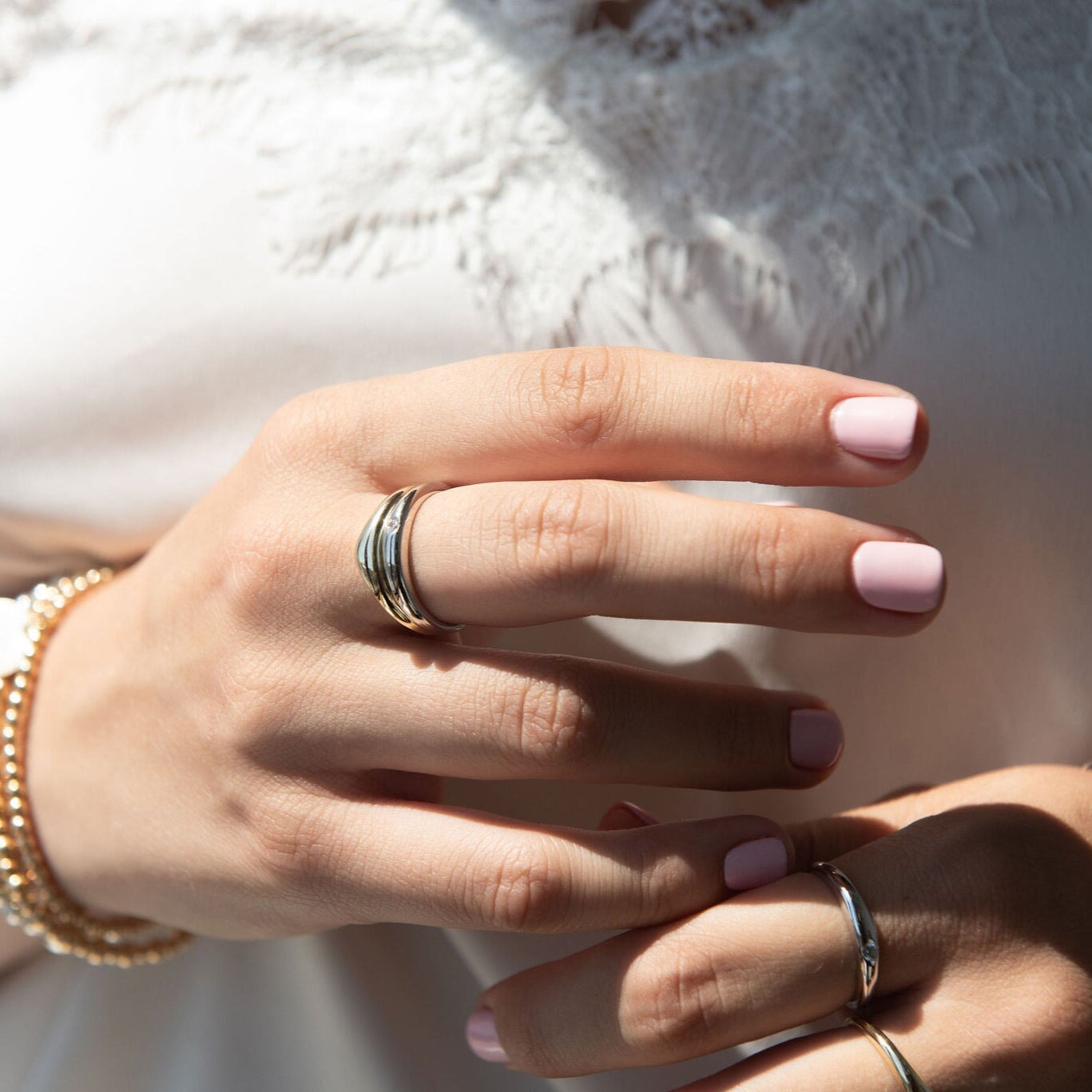 Organic Stacking Ring with Single Stone