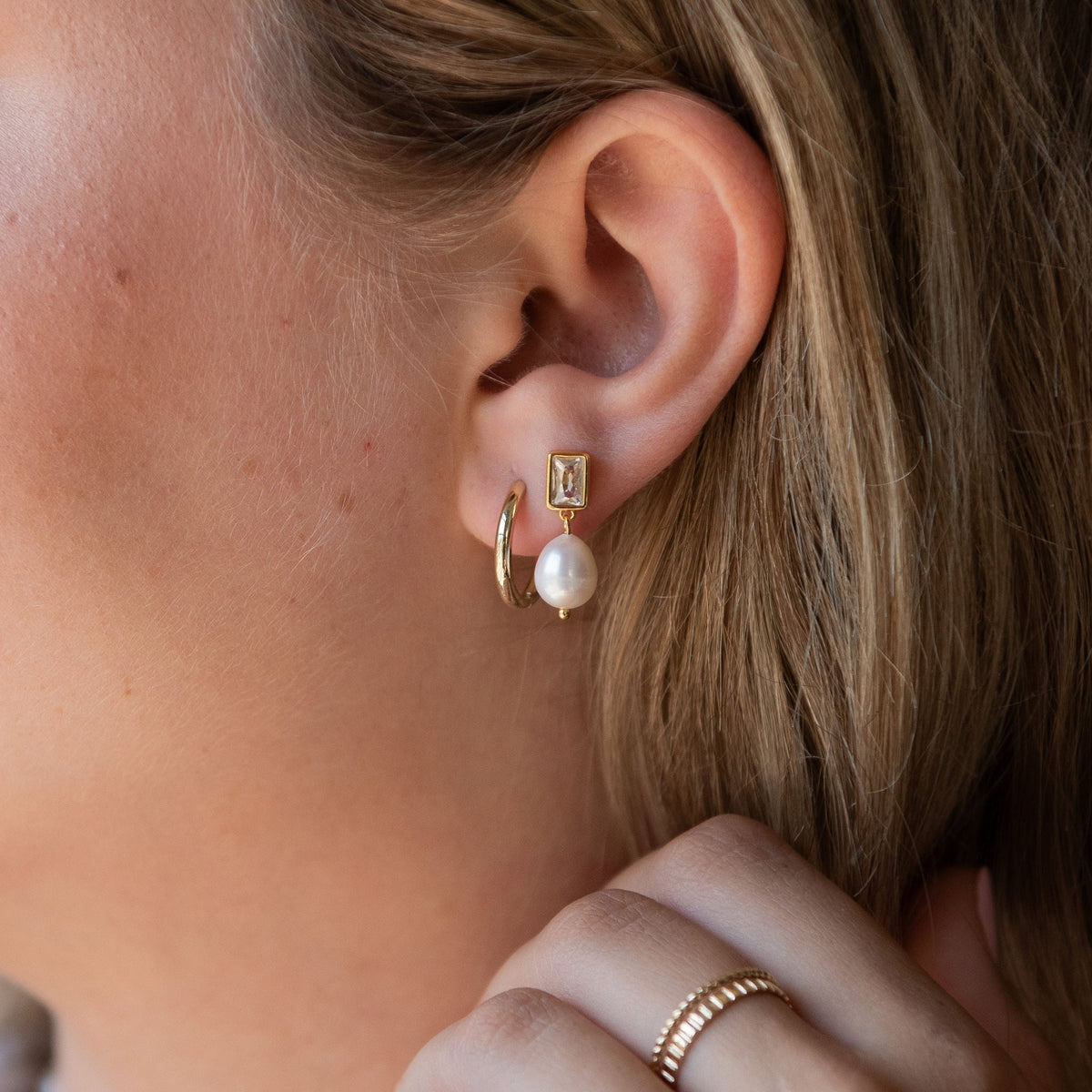 Pearl Drop Bezel Set Stud Earrings