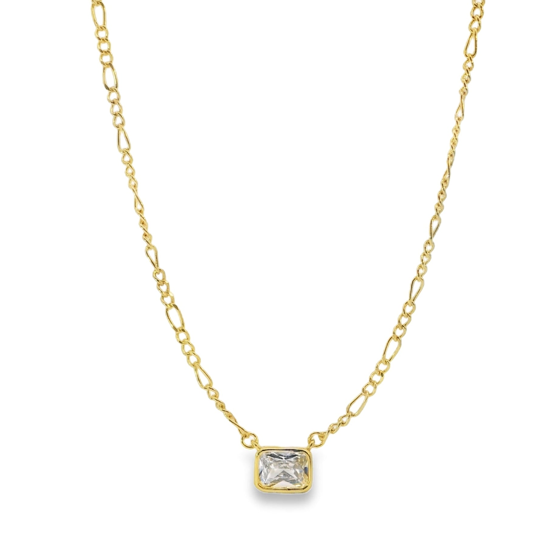 Baguette Bezel on Figaro Chain Necklace