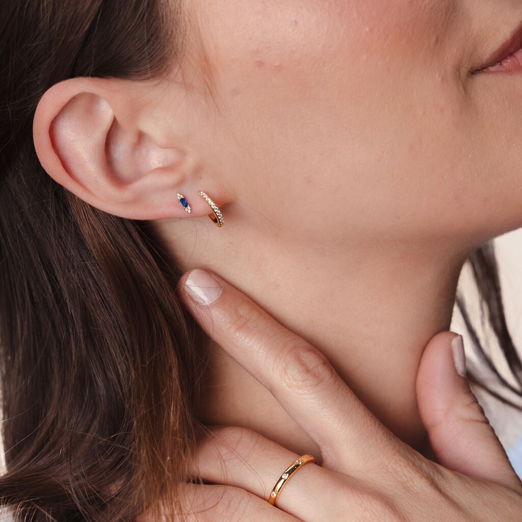 Baguette Cut Blue Single Stud