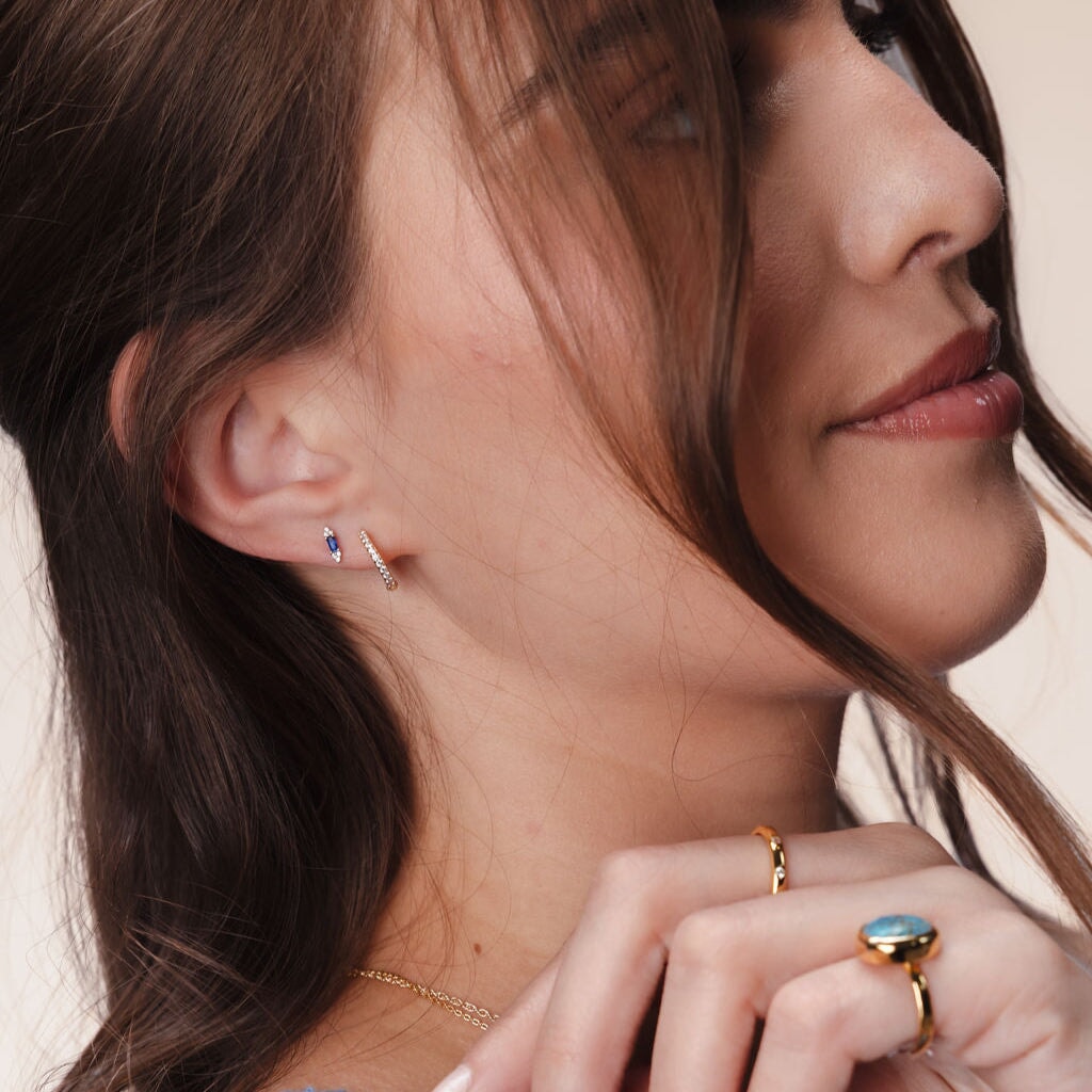 Baguette Cut Blue Single Stud
