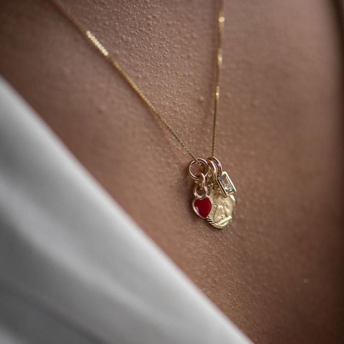 14K Gold Enamel Heart Charm