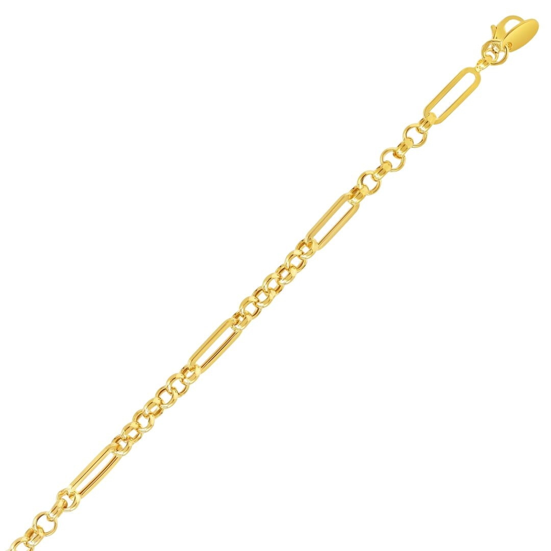 10K Trombone Mixed Link Chain Bracelet