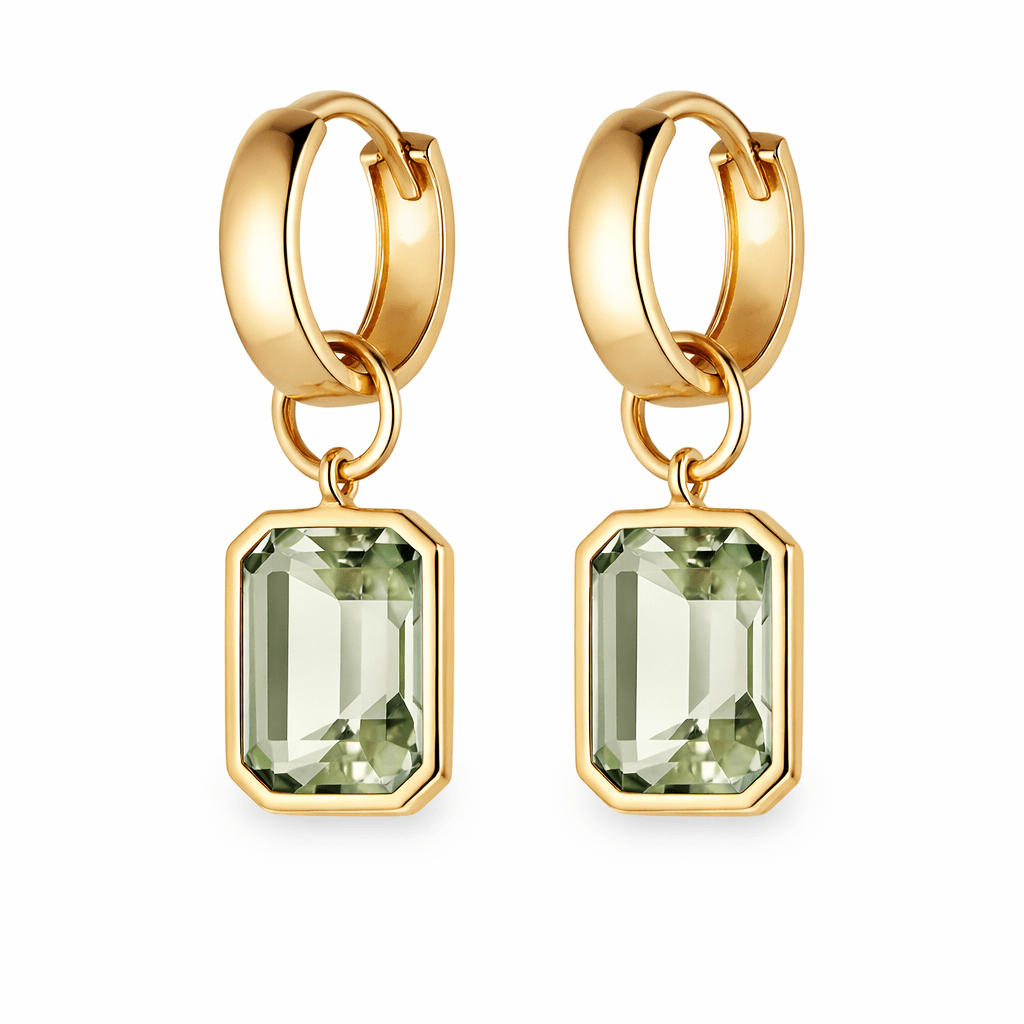 Bezel-Set Rectangle Drop Hoops - Light Green