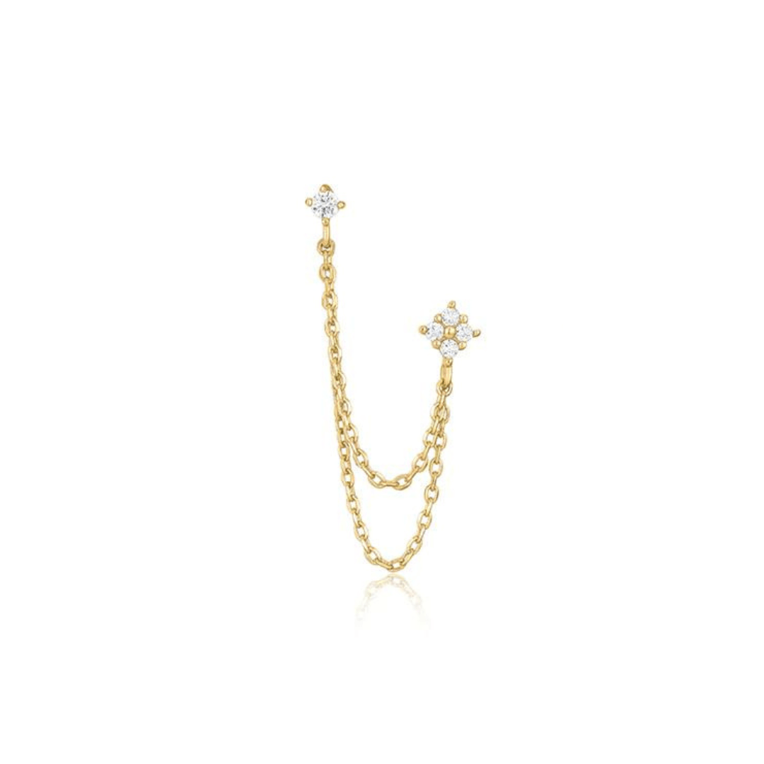 Mixed Shape Stud with Chain Earring - Single