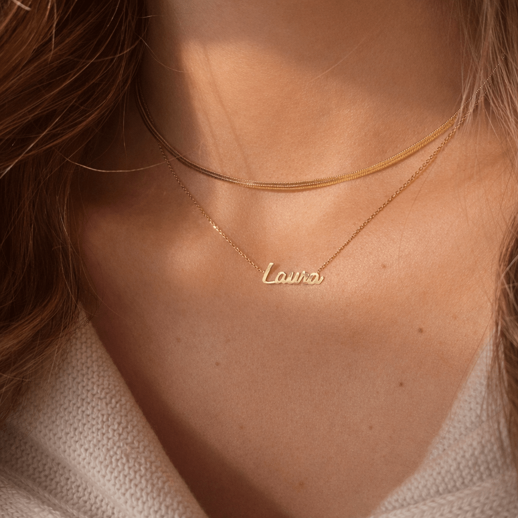 solid 14k gold custom name necklace