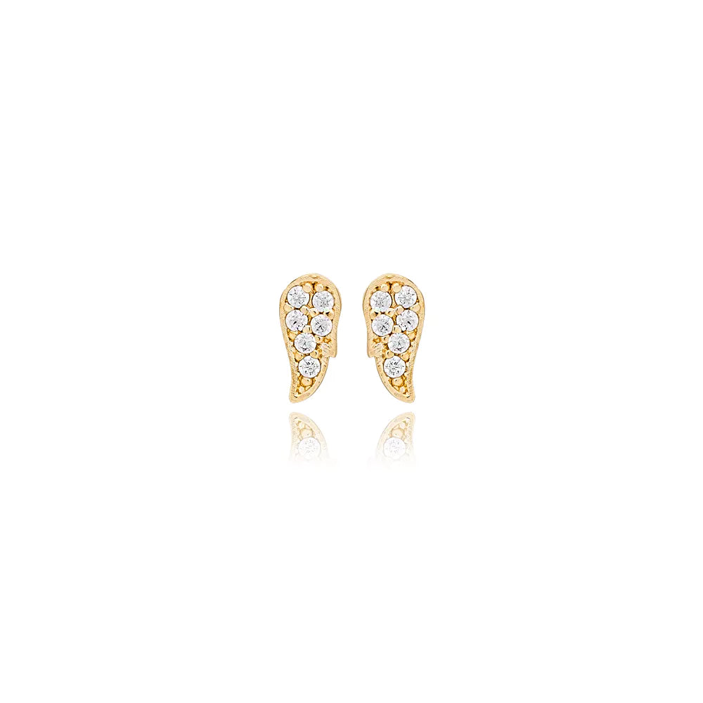 14K Gold Angel Wing Stud Earrings