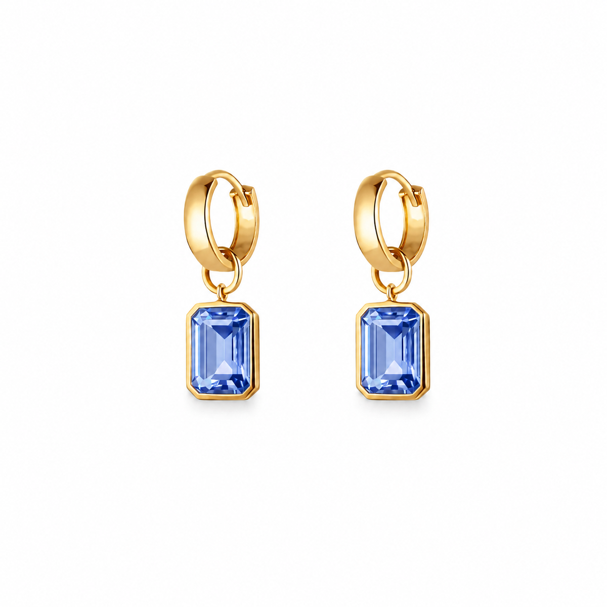 Bezel-Set Rectangle Drop Hoops - Blue