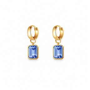 Bezel-Set Rectangle Drop Hoops - Blue