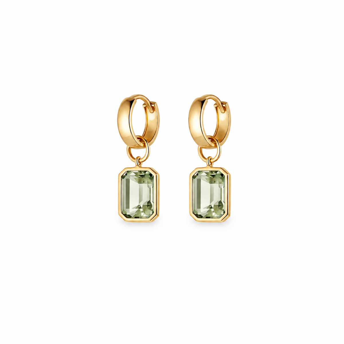 Bezel-Set Rectangle Drop Hoops - Light Green