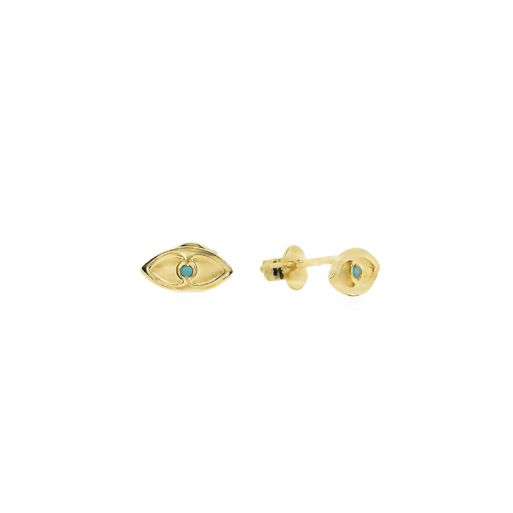 14K Gold Turquoise Evil Eye Stud Earrings