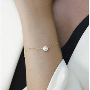 14K Gold Delicate Single Pearl Bracelet