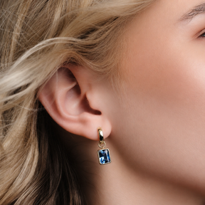 Bezel-Set Rectangle Drop Hoops - Blue