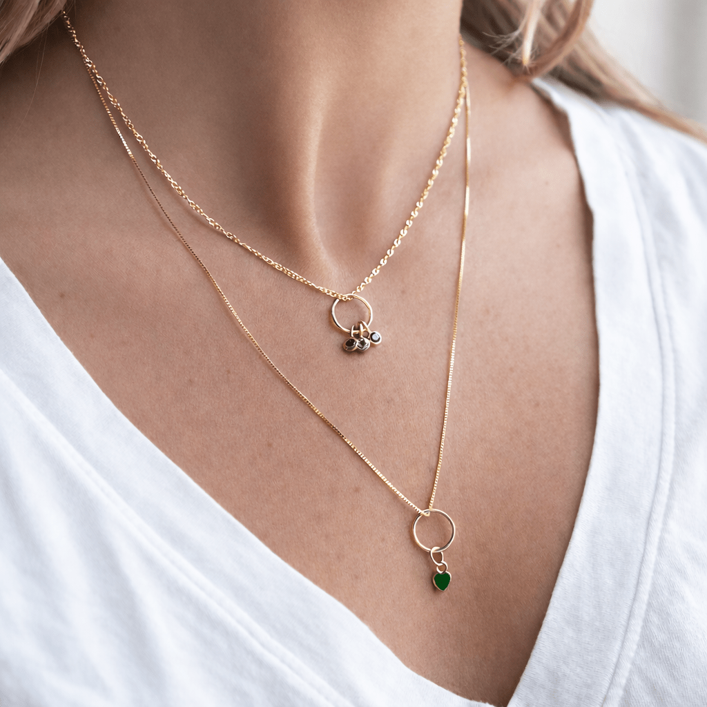 14K Gold Green Enamel Heart Charm