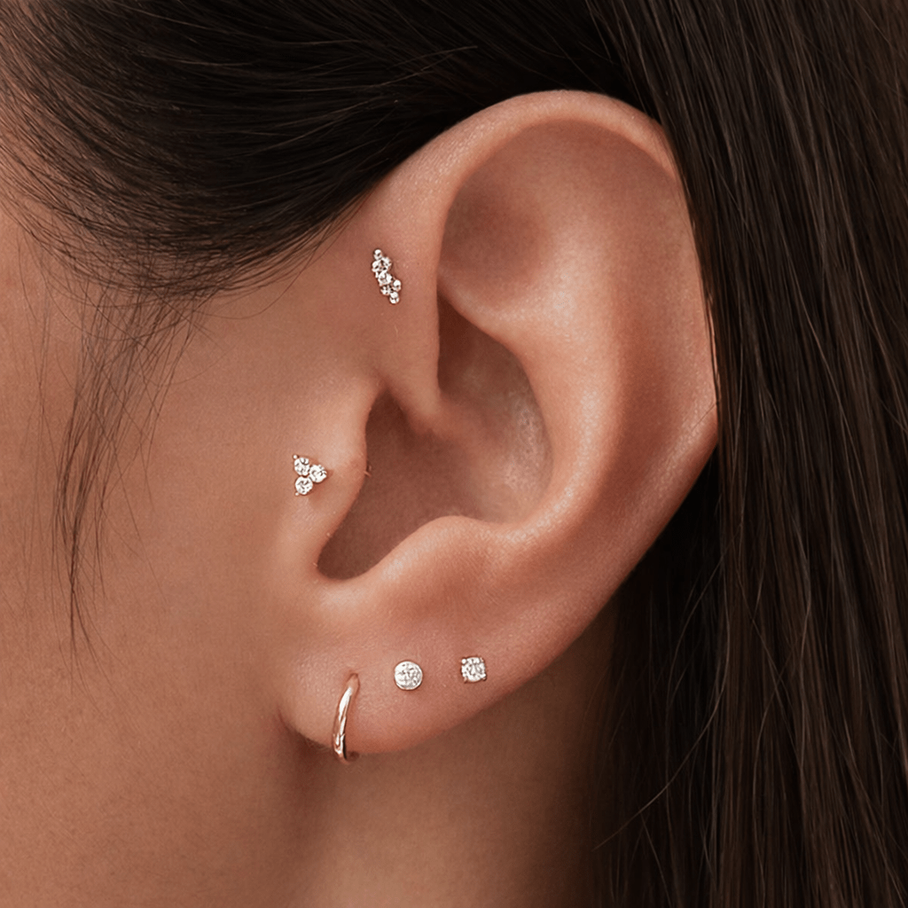 Trio Flat Back Single Stud Earring