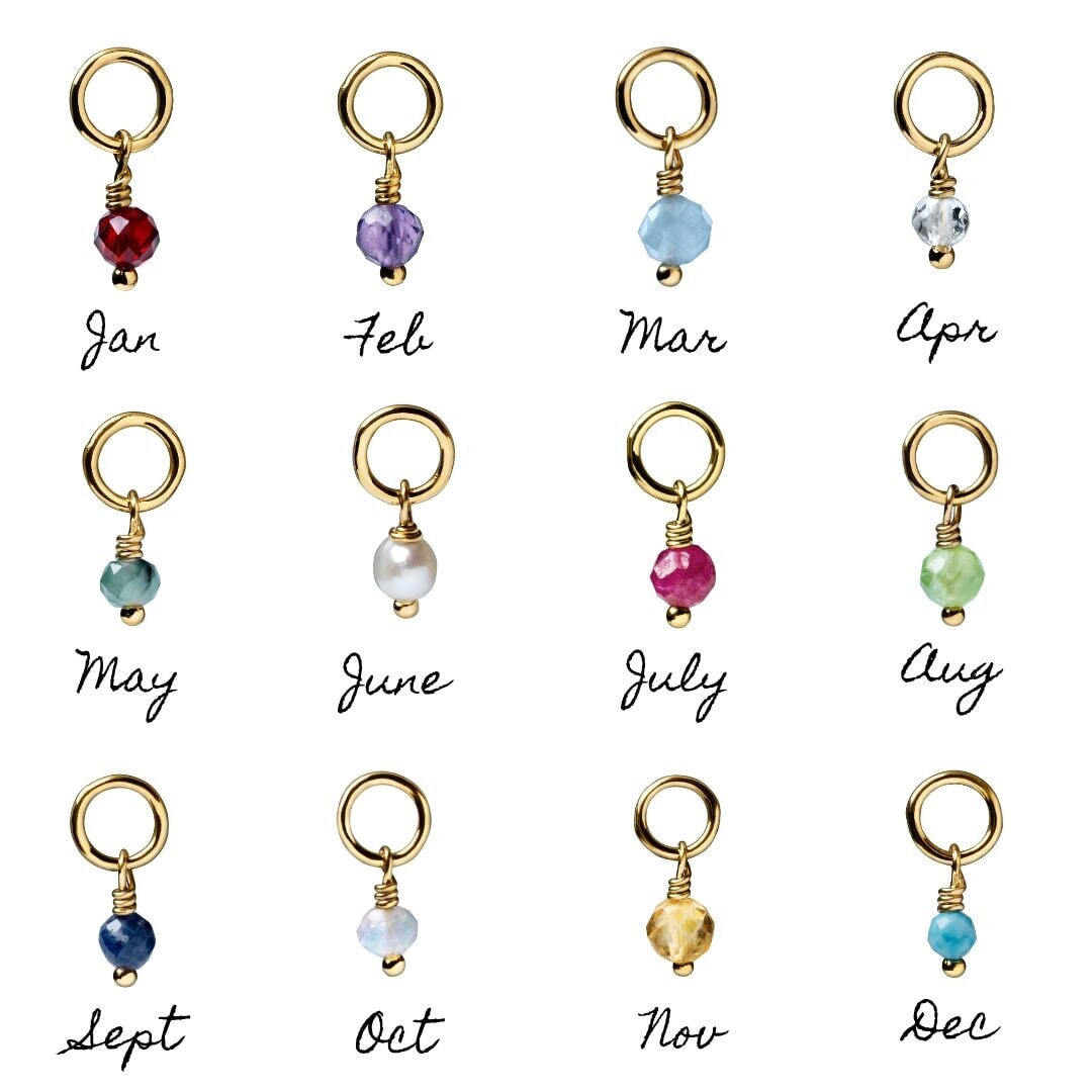 Gold Petite Gothic letter + Birthstone Necklace