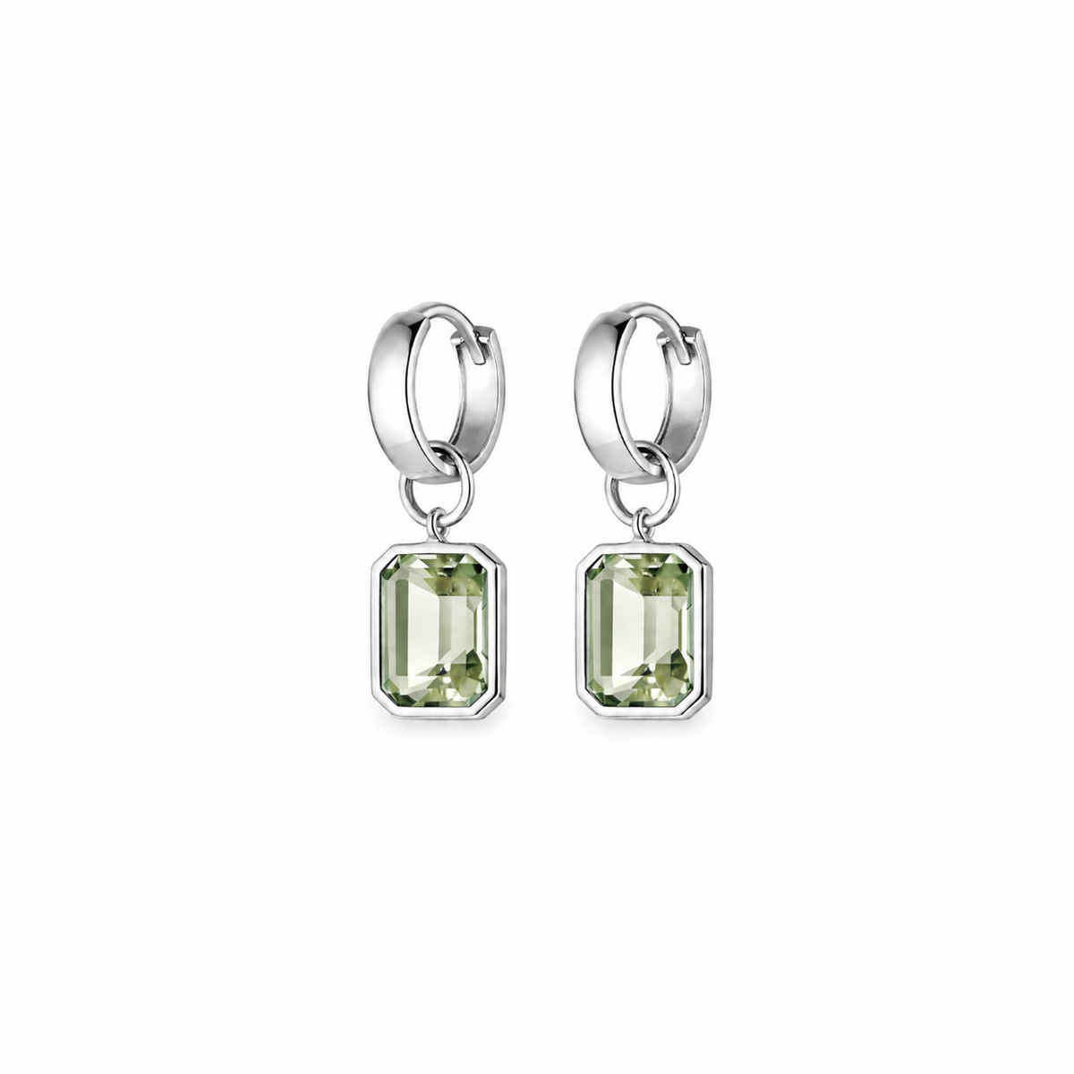 Bezel-Set Rectangle Drop Hoops - Light Green
