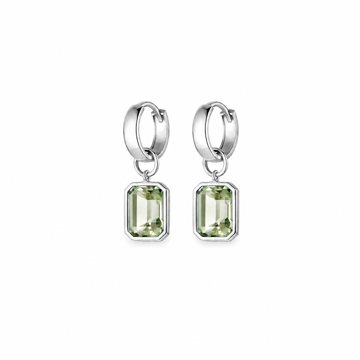 Bezel-Set Rectangle Drop Hoops - Light Green