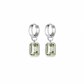 Bezel-Set Rectangle Drop Hoops - Light Green
