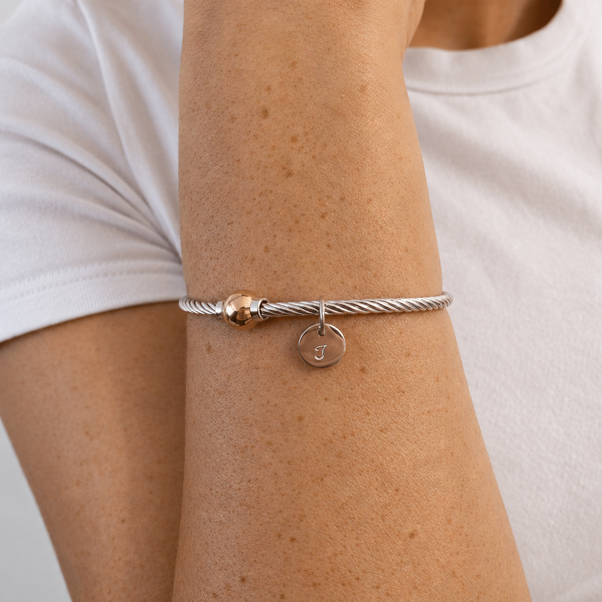 Mixed Metal Cable Bangle Bracelet