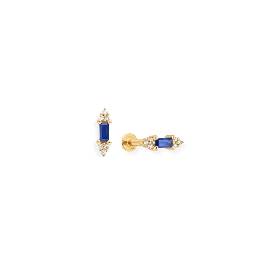 Baguette Cut Blue Single Stud