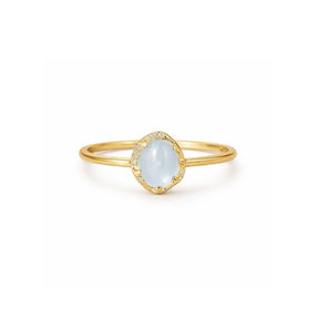 10K Gold Yasi Blue Aquamarine Cabochon Ring