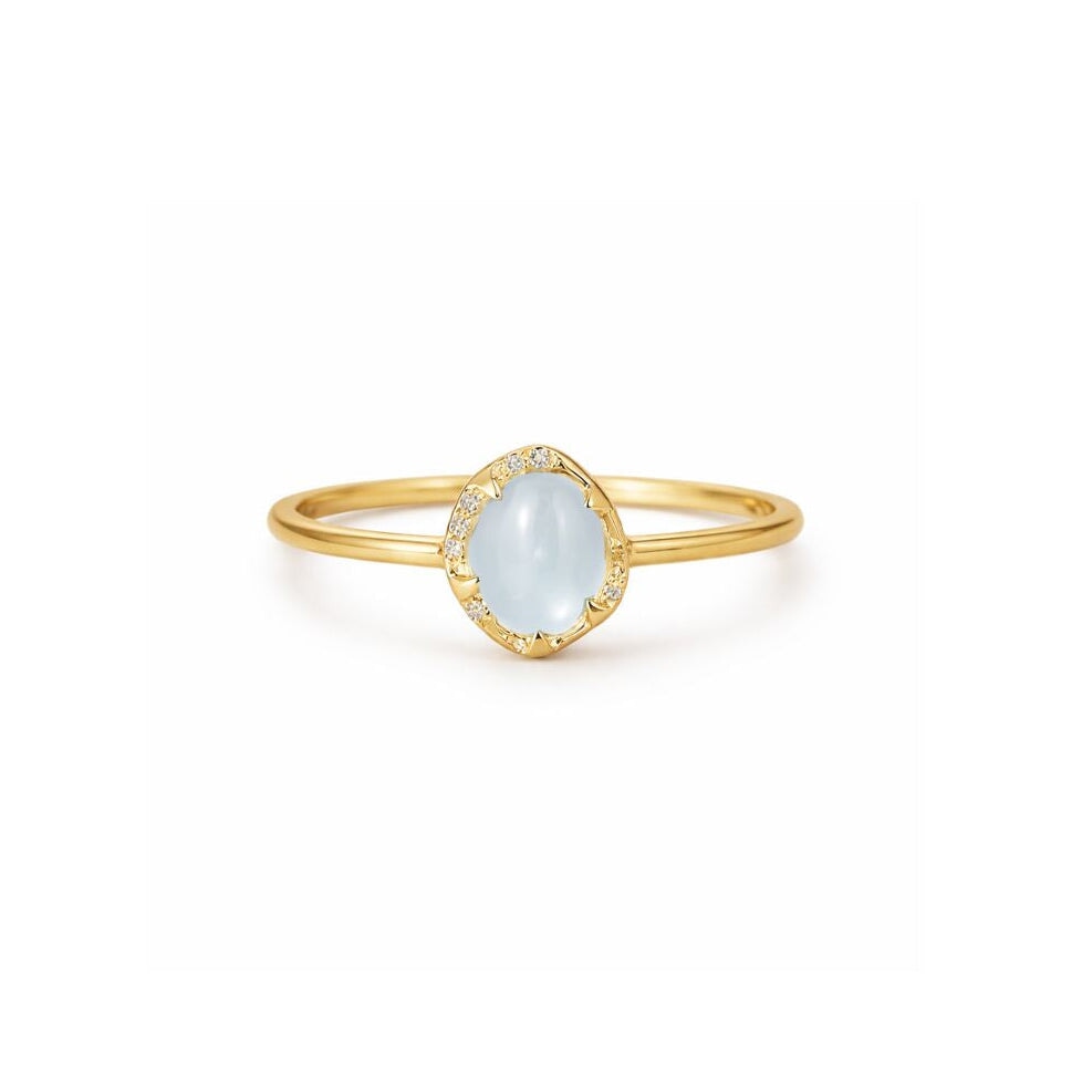 10K Gold Yasi Blue Aquamarine Cabochon Ring