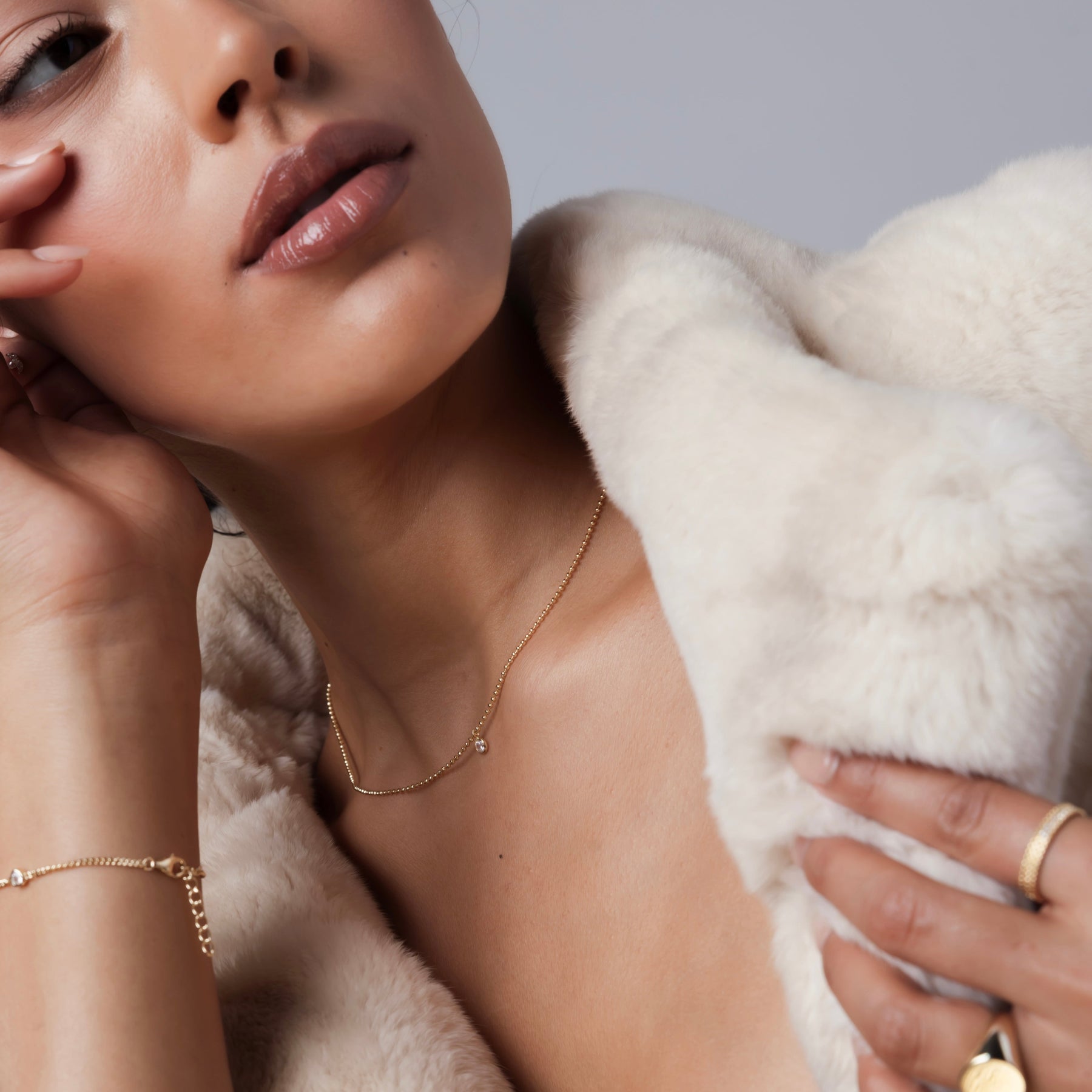 Ball Chain with  Bezel-Set CZ Necklace