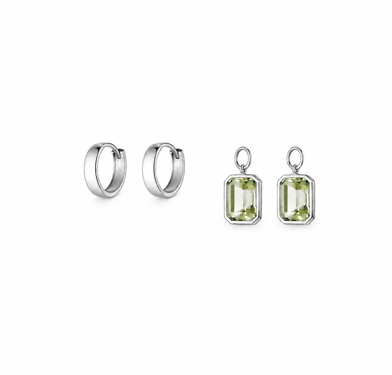 Bezel-Set Rectangle Drop Hoops - Light Green