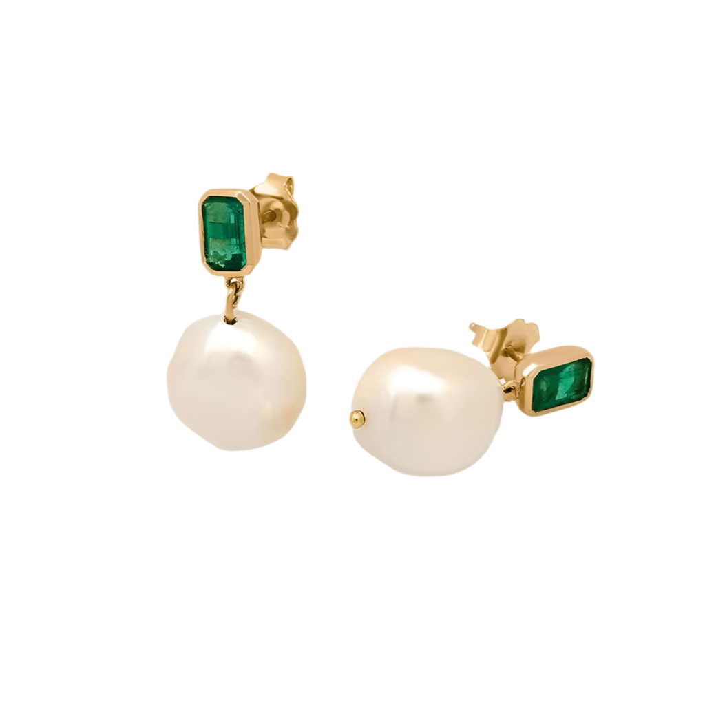 Pearl Drop Emerald Stud Earrings