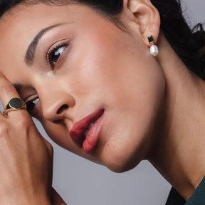 Pearl Drop Emerald Stud Earrings