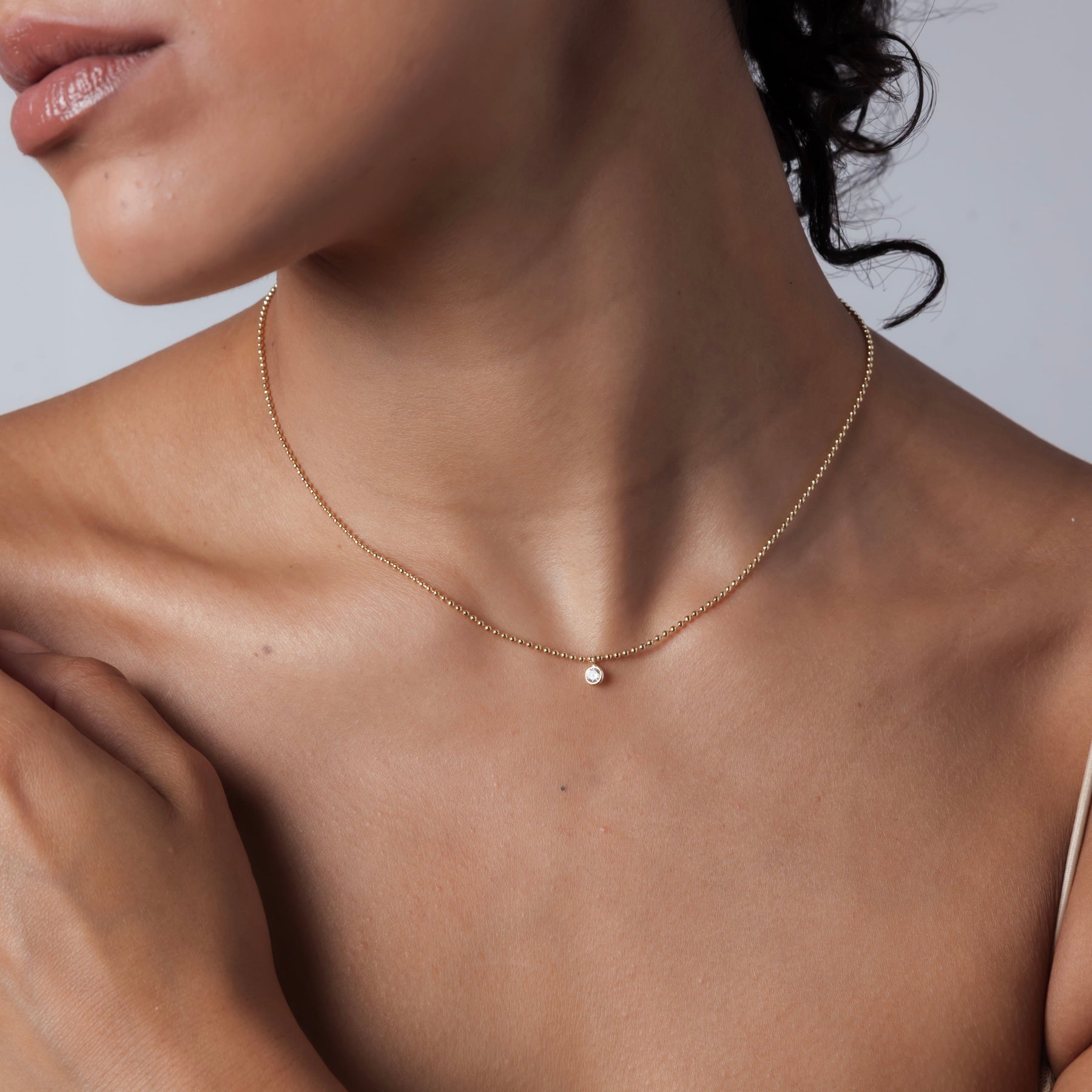 Ball Chain with  Bezel-Set CZ Necklace