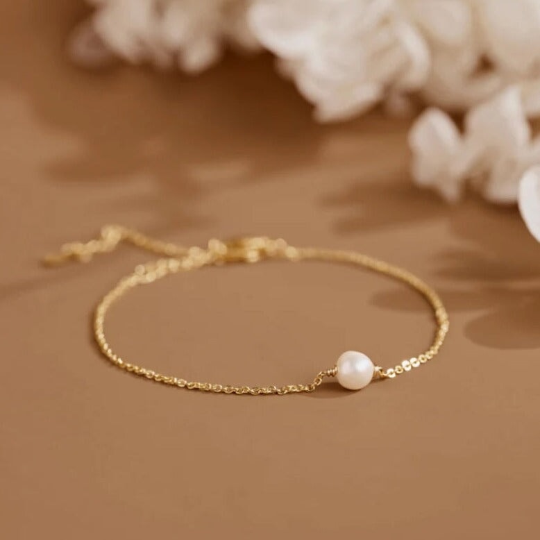 14K Gold Delicate Single Pearl Bracelet