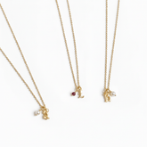 Gold Petite Gothic letter + Birthstone Necklace