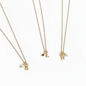 Gold Petite Gothic letter + Birthstone Necklace