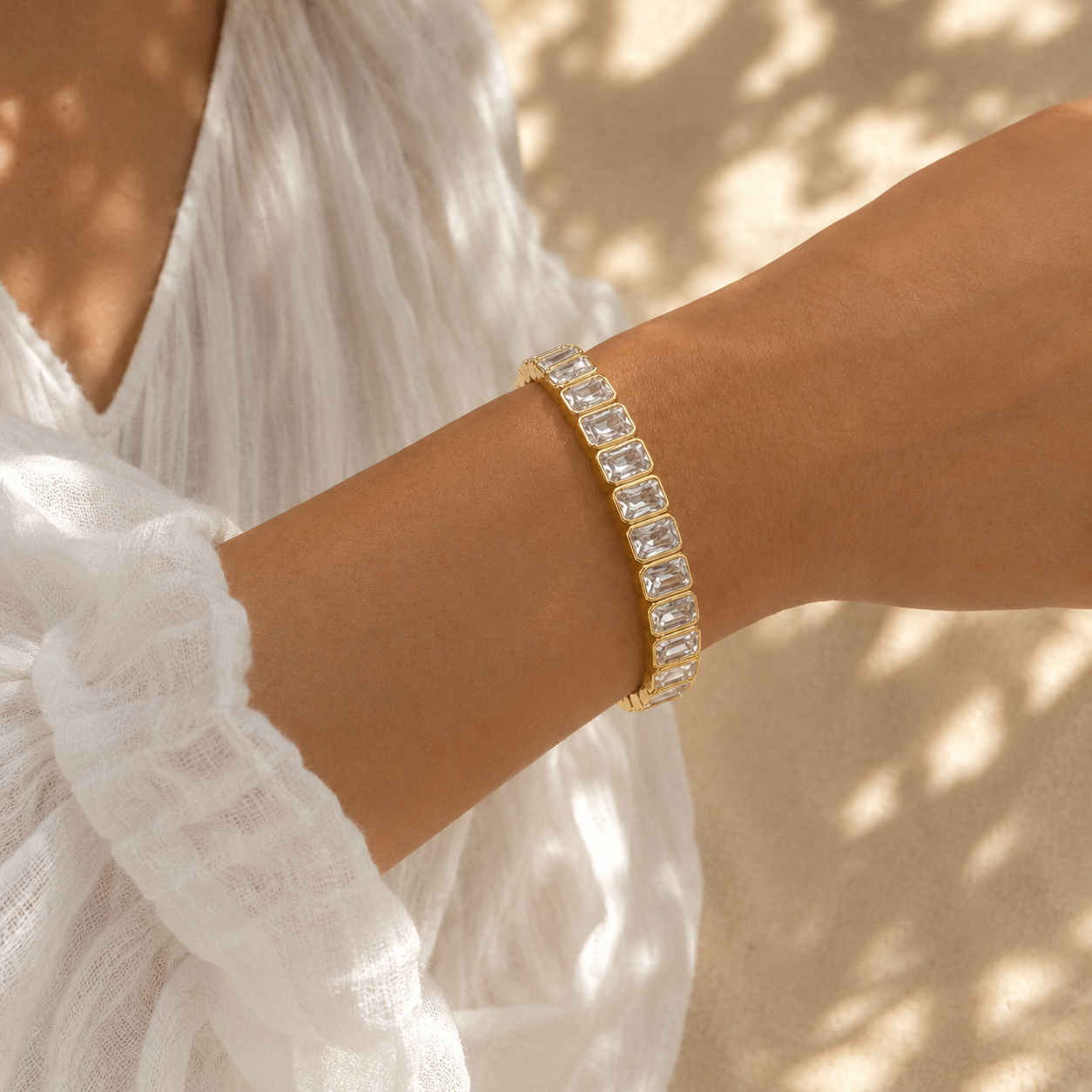 Emerald Cut Tennis Stretchy Bracelet