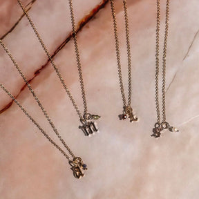 Gold Petite Gothic letter + Birthstone Necklace