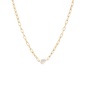 Pear Bezel on Paperclip Chain Necklace